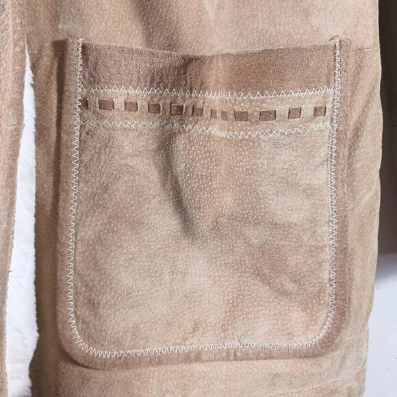 Venezia Leathers Womens Genuine Leather Suede Coat Sherpa Lined Hooded Sz 14/16 - Picture 8 of 12